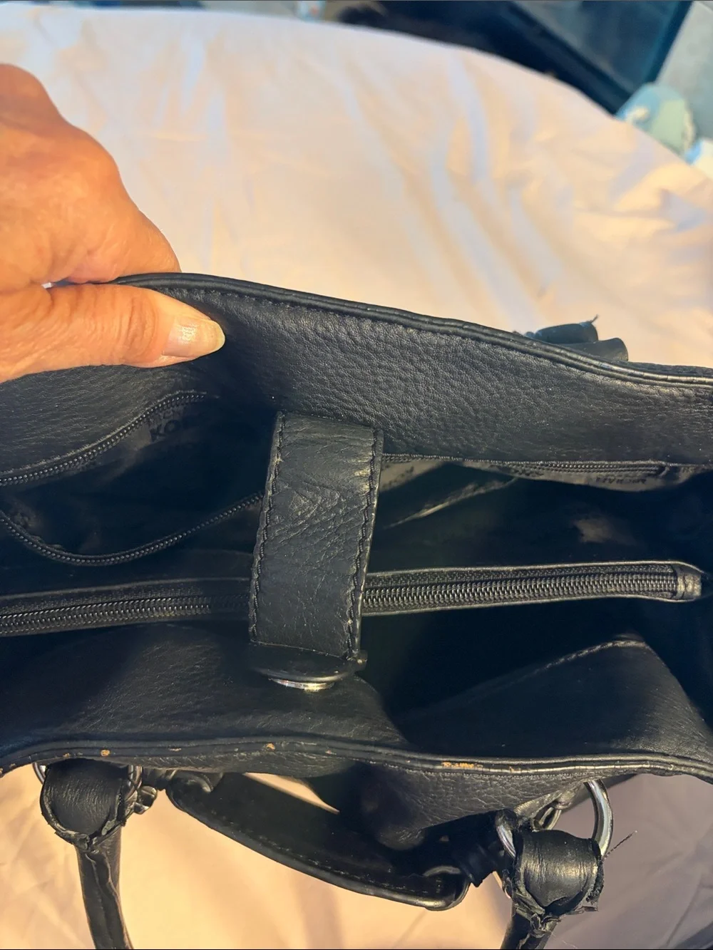 Michael Kors Black Leather Double-Handle Satchel with Silver Hardware